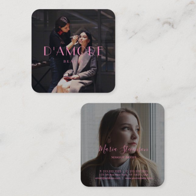 Cartão De Visita Quadrado Quic Professional 2 Fotografias Rosa (Frente/Verso)