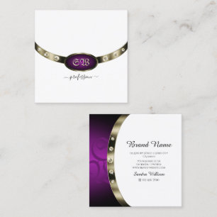 Cartão De Visita Quadrado Quic White Chrome Silver Purple Monogramas Diamant