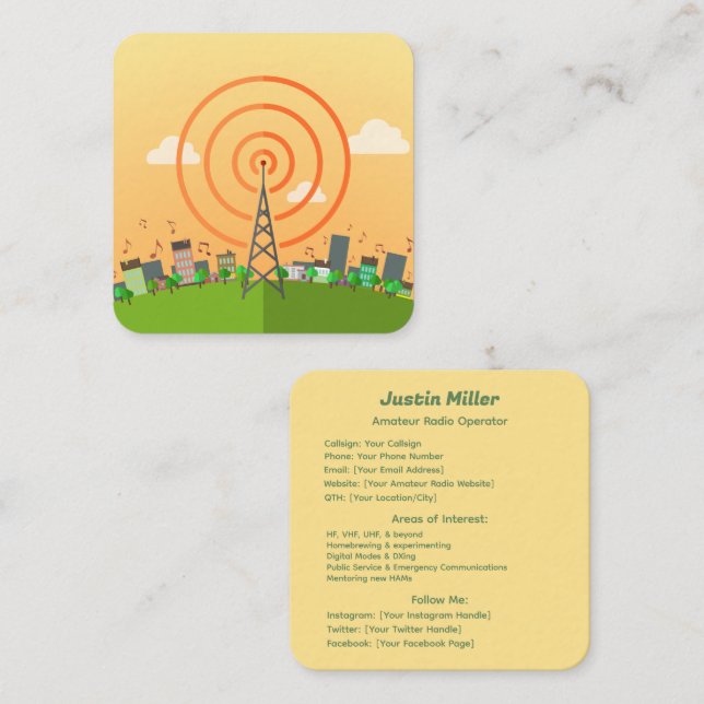 Cartão De Visita Quadrado Rádio amador (Frente/Verso)