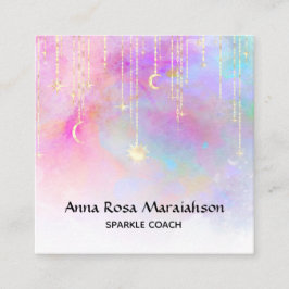 Cartão De Visita Quadrado *~* Rainbow Dourado Sparkle Glitter Moon Sun Unico