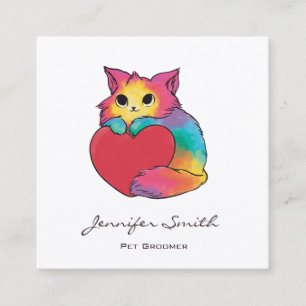 Cartão De Visita Quadrado Rainbow Kitten Pet Groomer