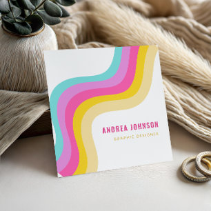 Cartão De Visita Quadrado Rainbow Stripes Ondas Coloridas Código de QR Minim