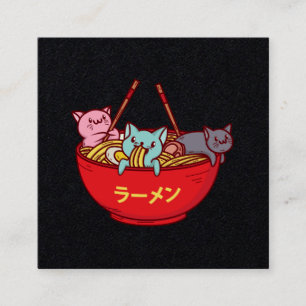 Cartão De Visita Quadrado Ramen japoneses adoráveis engraçados do gato do