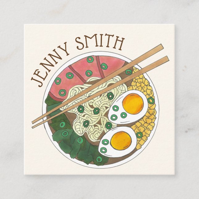 Cartão De Visita Quadrado Ramen Noodles Bowl Restaurante de Comida japonês F (Frente)