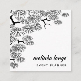 Cartão De Visita Quadrado Ramificação do Pinho Botânico Elegante Branco Pret