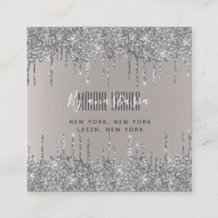 Cartão De Visita Quadrado Rapariga Blush Silver Glittery Eye Drivers Art Mak