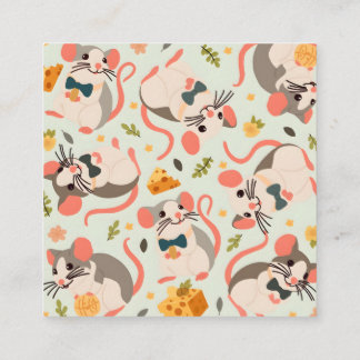 Cartão De Visita Quadrado rato feliz com um bom queijo