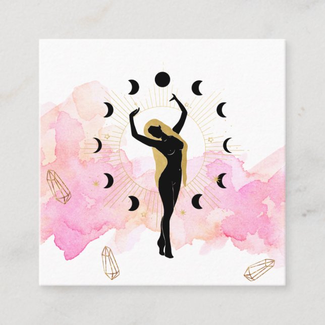 Cartão De Visita Quadrado *~* Rays Cristais Cósmicos Dourada Deusa Negra Lua (Frente)