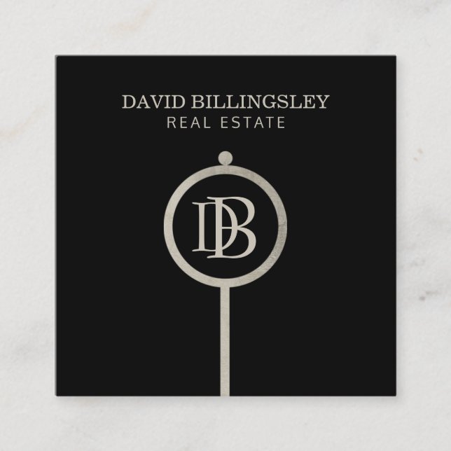 Cartão De Visita Quadrado Realce do Monograma da Chave do Esqueleto da Cinza (Frente)