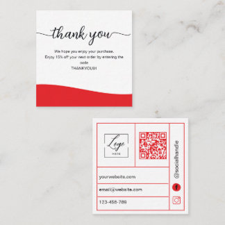 Cartão De Visita Quadrado Red Business Thank You Card Order Insert
