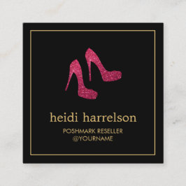 Cartão De Visita Quadrado Red Glitter Heels Boutique, Postmark Venler Black