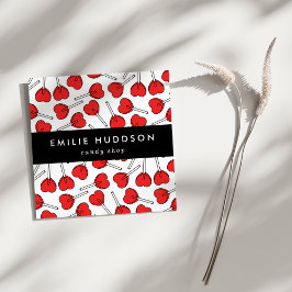 Cartão De Visita Quadrado Red Lollipops, Heart Lollipops, Lolly, Candy Shop