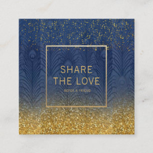 Cartão De Visita Quadrado Referência Dourado do brilho da pena do azul de