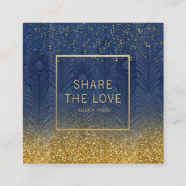 Cartão De Visita Quadrado Referência Dourado do brilho da pena do azul de