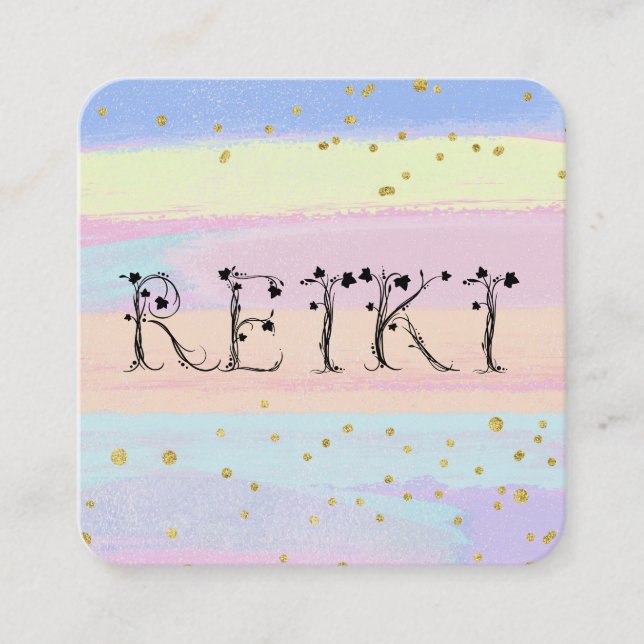 Cartão De Visita Quadrado *~* REIKI Ivy Typografia Pastel Dourada Glitter (Frente)