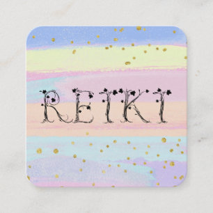 Cartão De Visita Quadrado *~* REIKI Ivy Typografia Pastel Dourado Glitter