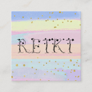Cartão De Visita Quadrado *~* REIKI Ivy Typografia Pastel Stripes Glitter