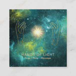 Cartão De Visita Quadrado *~* Reparo de mãos Estrelas e Luzes Cósmicas Unive