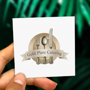 Cartão De Visita Quadrado Restauração do evento do logotipo da pratas do