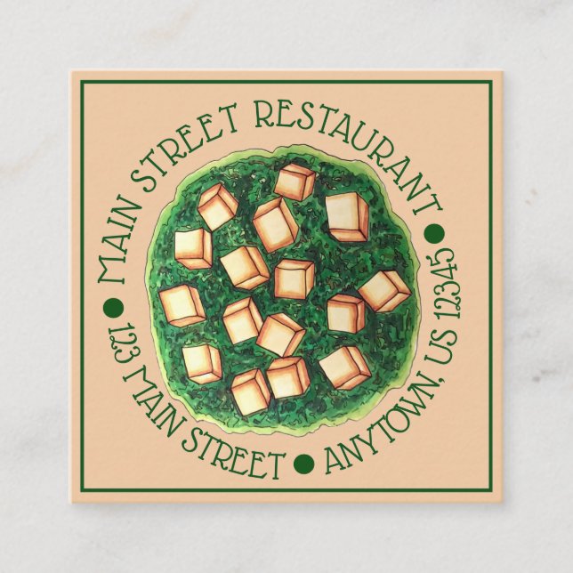 Cartão De Visita Quadrado Restaurante de cozinha Comida indiano Saag Paneer (Frente)