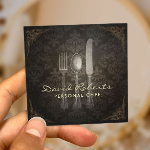 Cartão De Visita Quadrado Restaurante Vintage de cozinha do Chef Pessoal