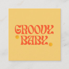 Cartão De Visita Quadrado Retro 70s Mostarda Laranja Hippie Groovy Baby
