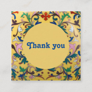 Cartão De Visita Quadrado Retro Vintage Amarelo Botânico Floral Obrigado