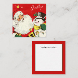 Cartão De Visita Quadrado retro vintage Papais noeis snowman adicione inform