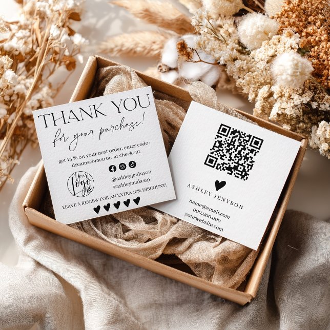 Cartão De Visita Quadrado Review Simple black and white order thank you (Review Simple black and white order thank you Square Business Card)