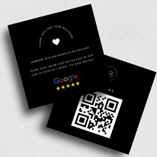 Cartão De Visita Quadrado Revisões do Google Preto Código QR do Logotipo Emp