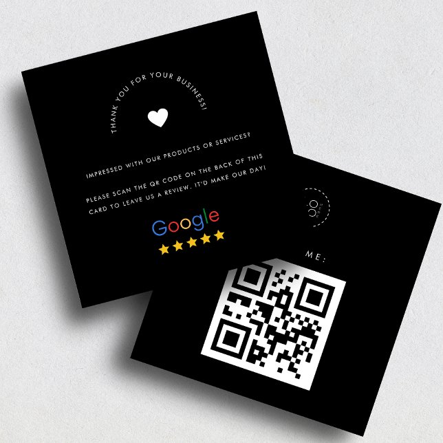 Cartão De Visita Quadrado Revisões do Google Preto Código QR do Logotipo Emp (Criador carregado)