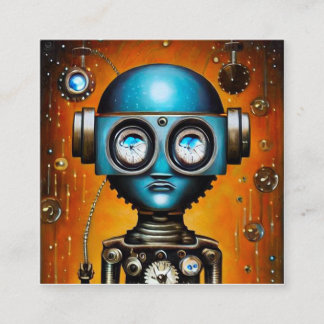 Cartão De Visita Quadrado Robô Futurístico Retroativo