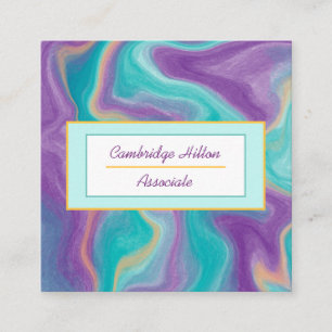Cartão De Visita Quadrado Rochas de mármore roxas, Douradas e azuis