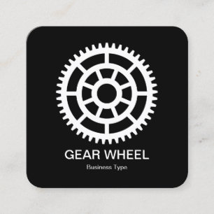 Cartão De Visita Quadrado Roda de engrenagens 03 - Branco em Preto