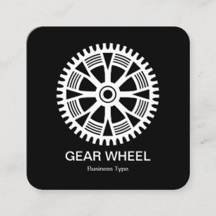 Cartão De Visita Quadrado Roda de engrenagens 05 - Branco em Preto