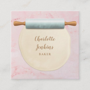 Cartão De Visita Quadrado Rolo de Massa Pink Marble Baker Patisserie