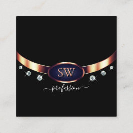 Cartão De Visita Quadrado Rosa Azul Preta Moderna com Diamantes Monograma