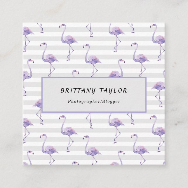 Cartão De Visita Quadrado Rosa branco clássico de luxo (Frente)