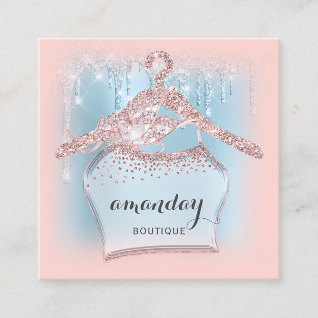 Cartão De Visita Quadrado Rosa Closet Closet Hanger Boutique Blue (Frente)