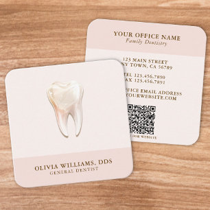 Cartão de Visita Quadrado Rosa Código QR Dente Mod