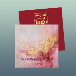 Cartão De Visita Quadrado Rosa cor-de-rosa abstrato Dourado