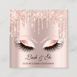 Cartão De Visita Quadrado Rosa cor-de-rosa Makeup Artist Lashes Extension Dr