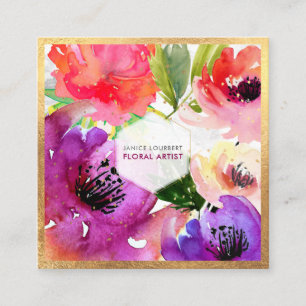 Cartão De Visita Quadrado ROSA de ÁGUA PixDezines/COR DE ÁGUA FLORAL