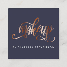 Cartão De Visita Quadrado Rosa de cobre elegante artista de maquiagem azul e