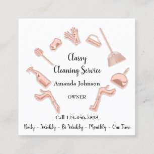 Cartão De Visita Quadrado Rosa de Glam de Logotipo de Casa de Limpeza Cláss