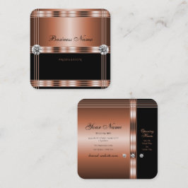 Cartão De Visita Quadrado Rosa de luxo Dourado e preto com as restas de Faux