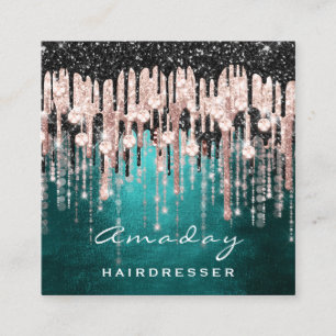 Cartão De Visita Quadrado Rosa de Makeup do Hairdresser do Beauty Studio