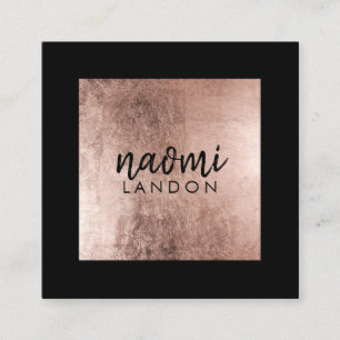 Cartão De Visita Quadrado Rosa de ouro elegante preto minimalista quadrado m