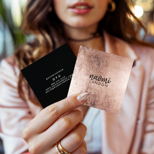 Cartão De Visita Quadrado Rosa de ouro elegante preto minimalista quadrado m