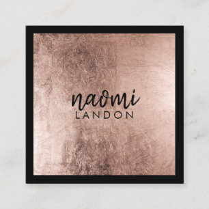 Cartão De Visita Quadrado Rosa de ouro elegante preto minimalista quadrado m
